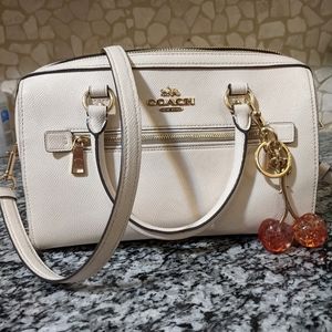 Coach Rowan Satchel in Cream with Coach Cherry Keychain